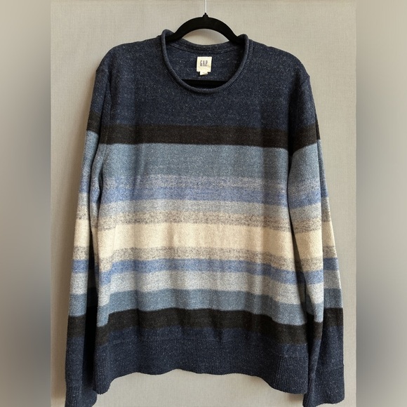 GAP | Color Block Cotton Sweater | Blue Striped Crewneck Pullover - Picture 3 of 9